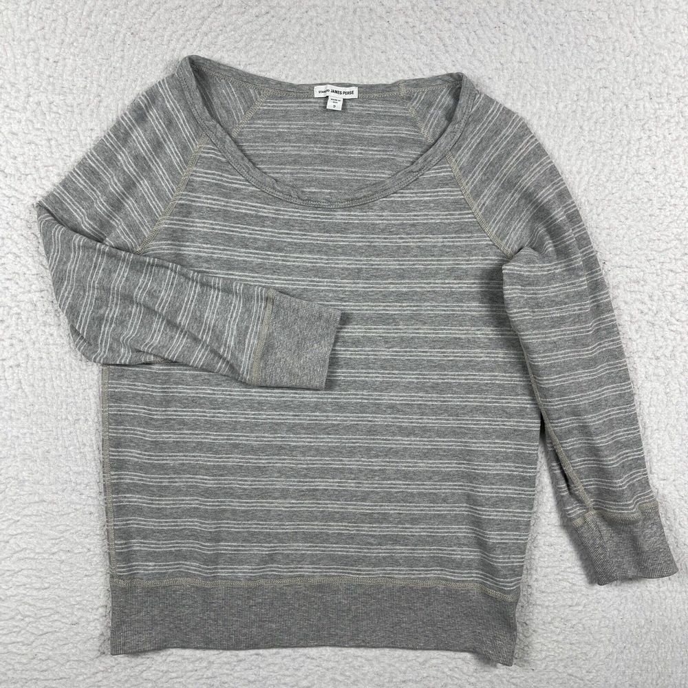 James Perse Shirt Womens 2 (S/M) Gray Stripe Vintage Raglan Casual Work Travel